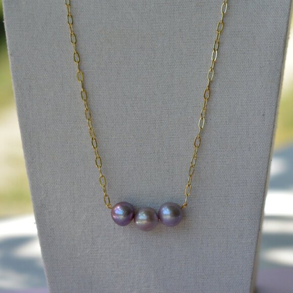 22" Natural Purple Edison Pearl Necklace – Gold Plated Chain - Picture 3 of 7